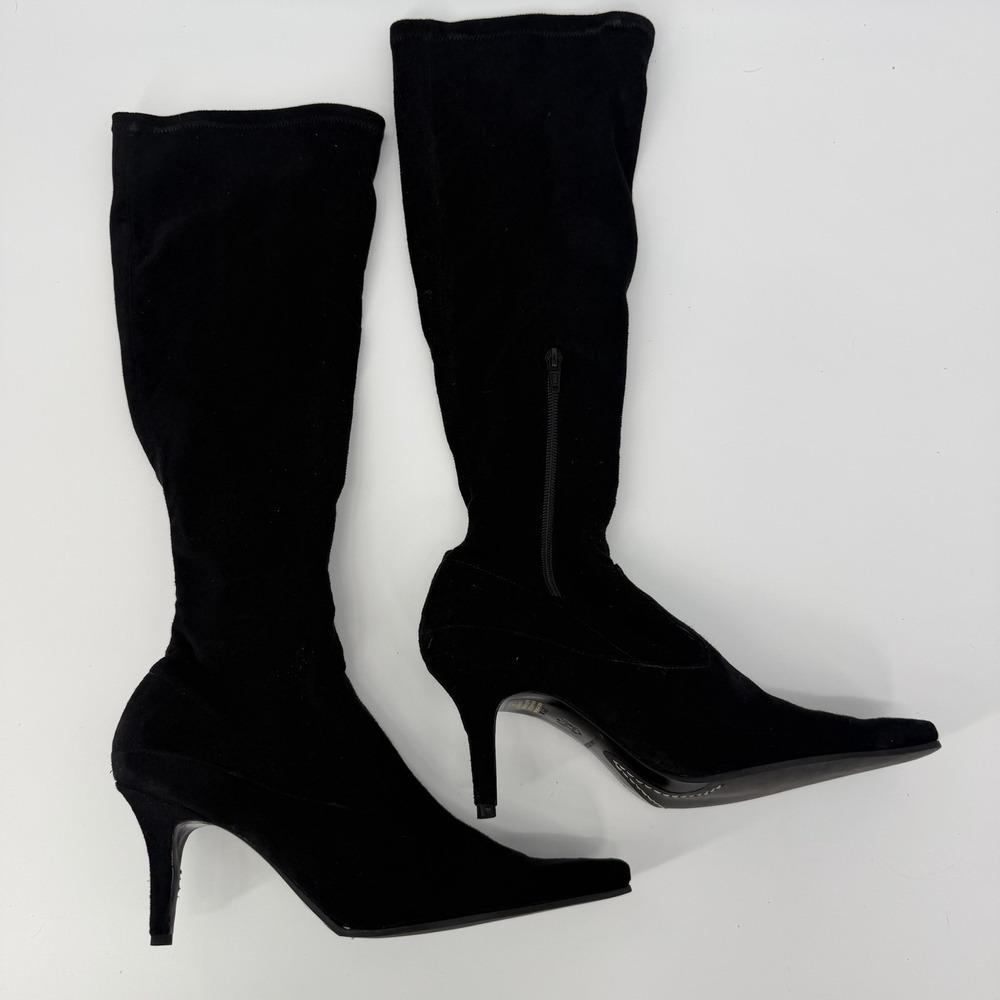Antonio Melani Black Faux Suede Long Pointed‎ Toe Boots Tall Women's Size 8.5 M